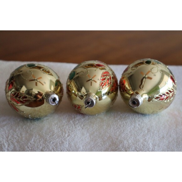 3x Commodore Teardrop Ornaments Romania Vintage Glitter Floral Gold Red 4" - Picture 8 of 10